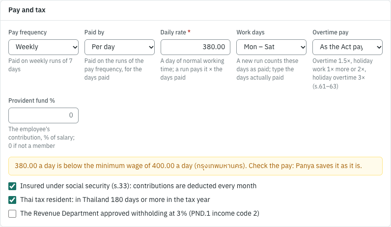 E005, paid by the day below Bangkok's minimum wage
