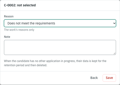 Rejecting an application