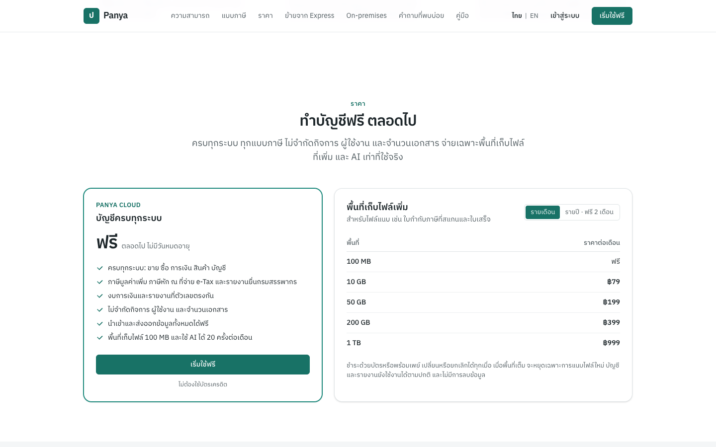 ราคาบนเว็บไซต์ Panya