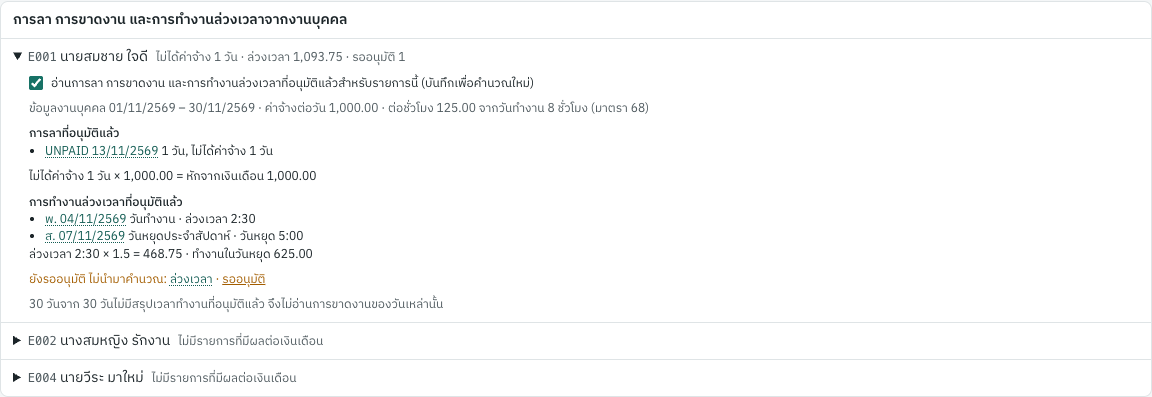 ร่างงวดเดือนพฤศจิกายน: ข้อมูลงานบุคคลที่แต่ละรายการอ่าน พร้อมเอกสารต้นทาง